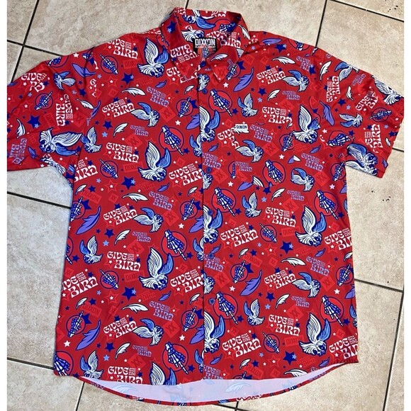 Dixxon Shirt Mens XXL Red Give Em The Bird D Lite PARTY Hawaiian eagle AOP - Picture 1 of 6